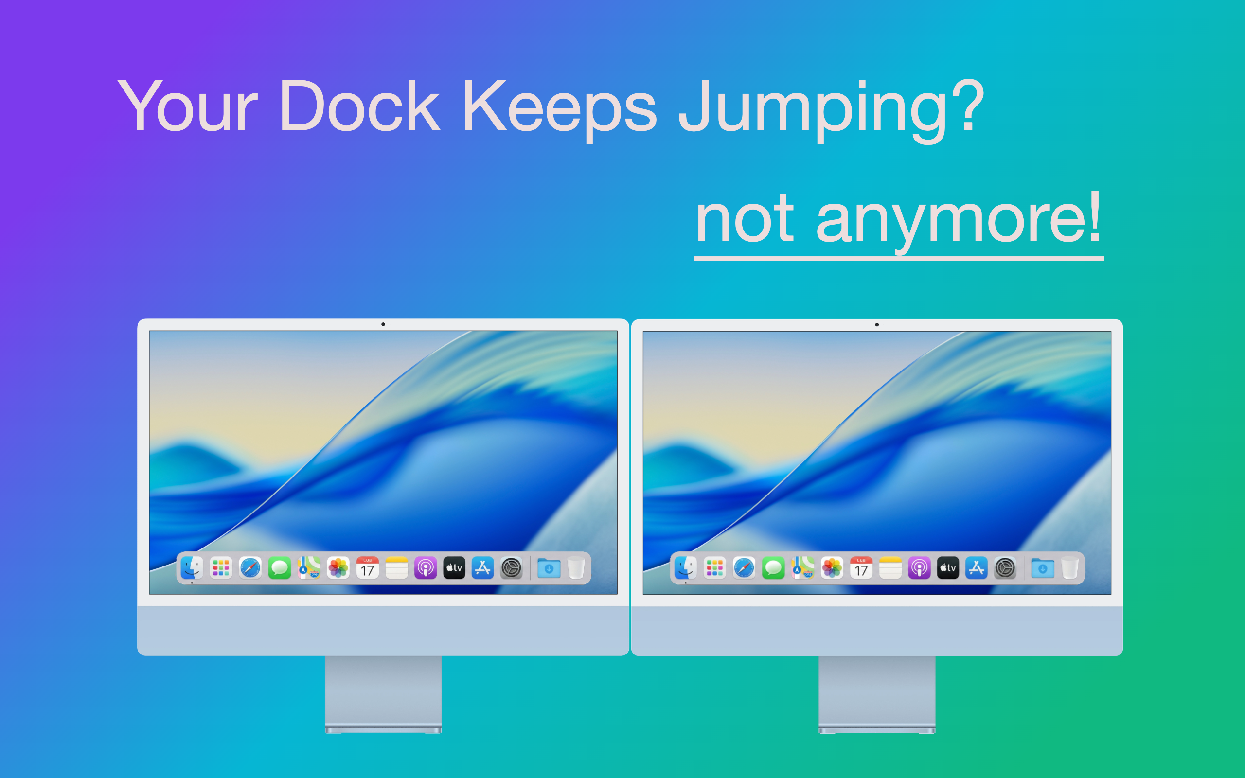 DupliDock banner showing two monitors with synchronized dock behavior